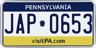 PA license plate JAP0653