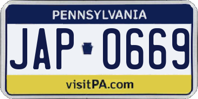 PA license plate JAP0669