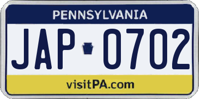 PA license plate JAP0702
