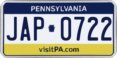 PA license plate JAP0722