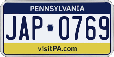 PA license plate JAP0769