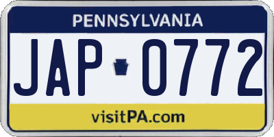 PA license plate JAP0772