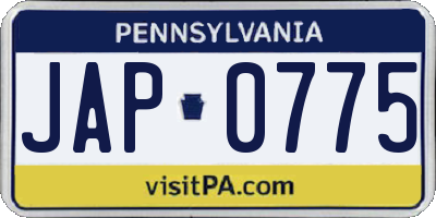PA license plate JAP0775