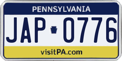 PA license plate JAP0776