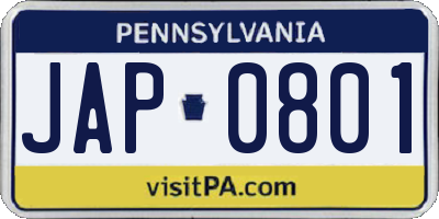 PA license plate JAP0801