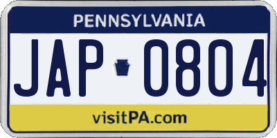 PA license plate JAP0804