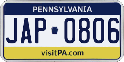 PA license plate JAP0806