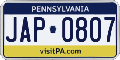 PA license plate JAP0807