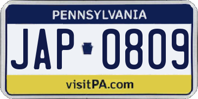 PA license plate JAP0809