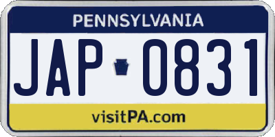 PA license plate JAP0831