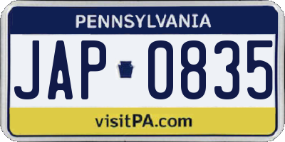 PA license plate JAP0835