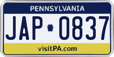 PA license plate JAP0837