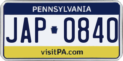 PA license plate JAP0840