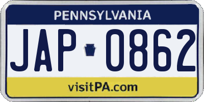 PA license plate JAP0862