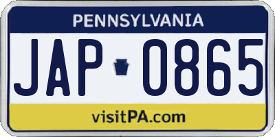 PA license plate JAP0865