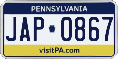 PA license plate JAP0867
