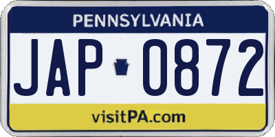 PA license plate JAP0872