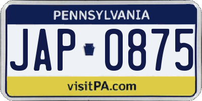 PA license plate JAP0875