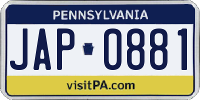 PA license plate JAP0881