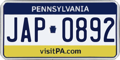 PA license plate JAP0892