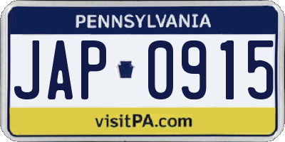 PA license plate JAP0915