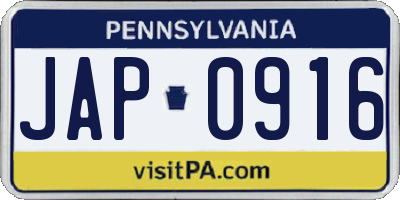 PA license plate JAP0916