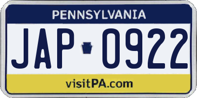 PA license plate JAP0922