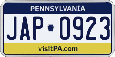 PA license plate JAP0923