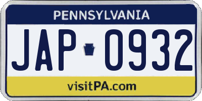 PA license plate JAP0932