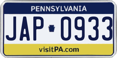 PA license plate JAP0933