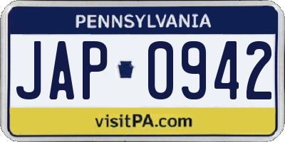 PA license plate JAP0942