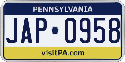 PA license plate JAP0958