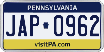 PA license plate JAP0962