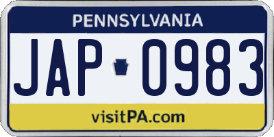 PA license plate JAP0983