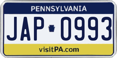 PA license plate JAP0993