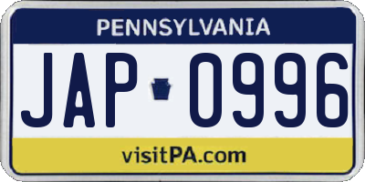 PA license plate JAP0996