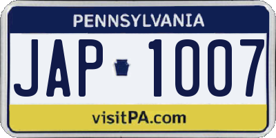 PA license plate JAP1007