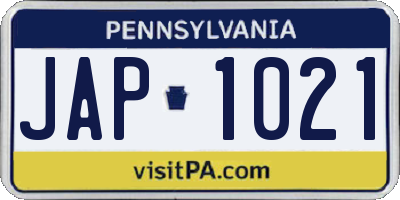 PA license plate JAP1021