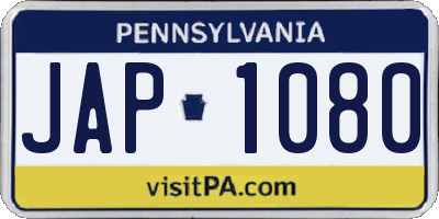 PA license plate JAP1080