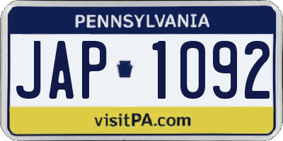PA license plate JAP1092