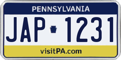 PA license plate JAP1231