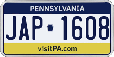 PA license plate JAP1608