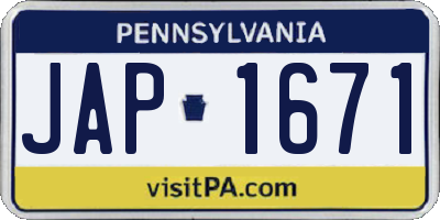PA license plate JAP1671