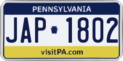 PA license plate JAP1802