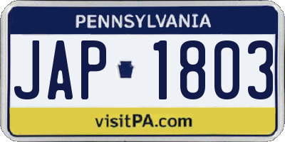 PA license plate JAP1803