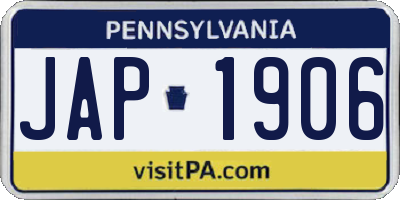 PA license plate JAP1906