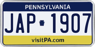 PA license plate JAP1907