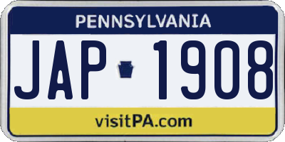 PA license plate JAP1908