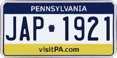 PA license plate JAP1921
