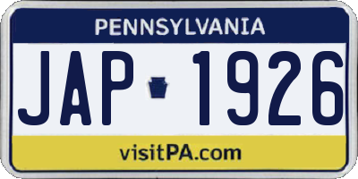 PA license plate JAP1926